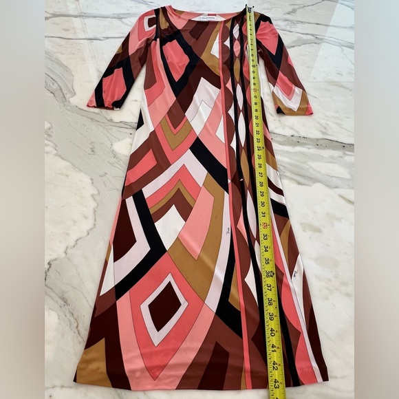 EMILIO PUCCI CORAL MULTI ICONIC PRINT MARILYN STYLE DRESS SIZE IT 40 / US 6 - Picture 11 of 17